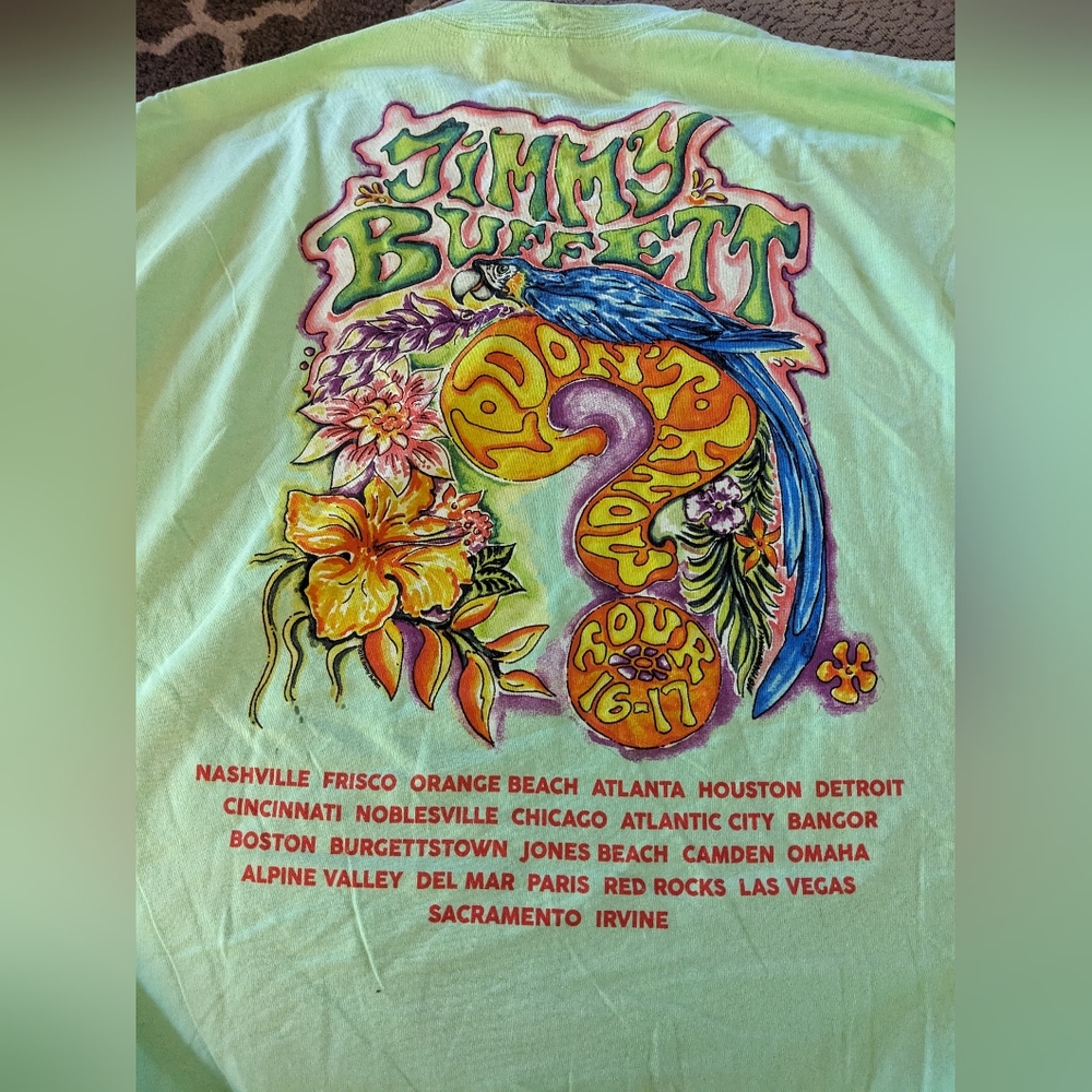 Jimmy Buffett concert tour t shirt green 2XL